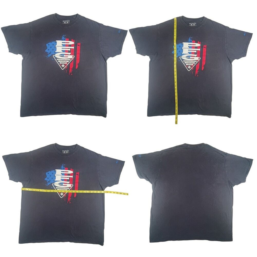 Columbia T-Shirt Mens Size XL Navy Blue PFG Fishing Gear American Flag Logo